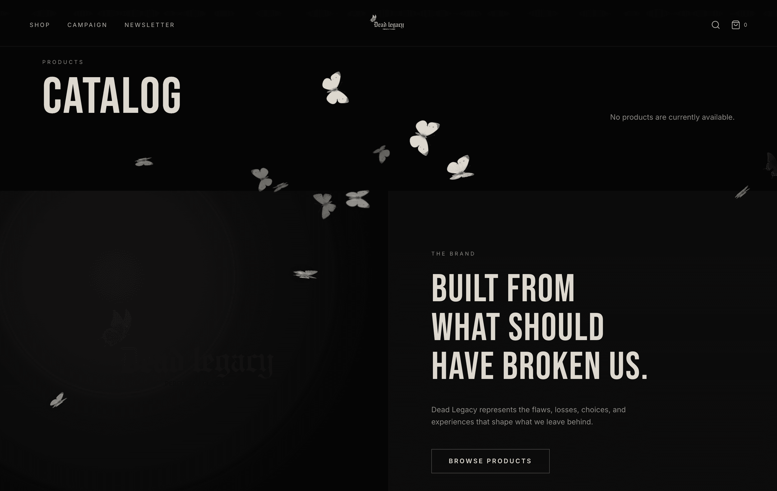 Dead Legacy catalog page with butterfly motion